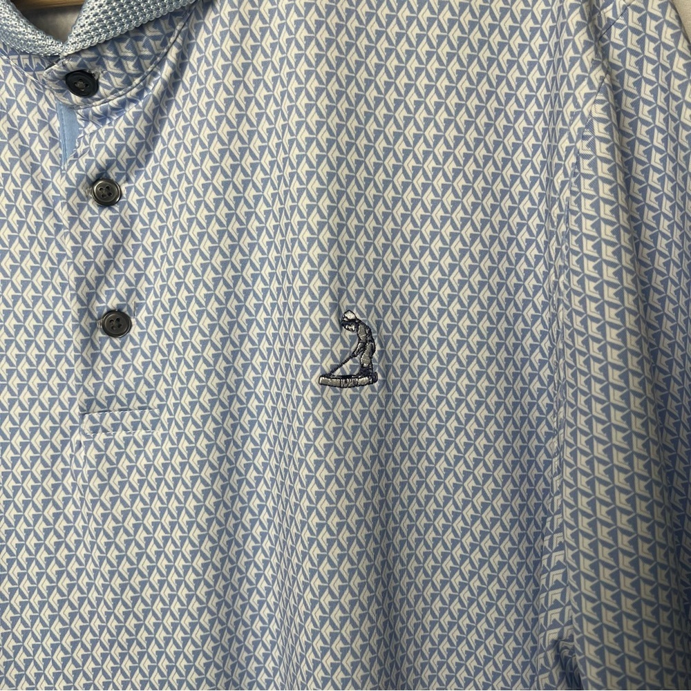 Greyson Performance Luxury Polo Shirt Men XL Blue White Geo Print Golf Stretch - Picture 3 of 9